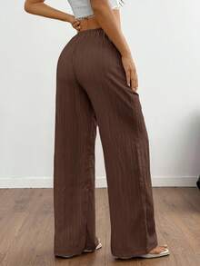 SHEIN Tall 女式裤子，纹理面料，腰带 - 棕色 - 查看 2