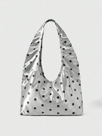 Anime 1pc Retro Minimalist Black & White Polka Dot Women's Large Capacity Shoulder Bag, Casual Tote Bag, Suitable For Daily Commute, Travel, Etc.