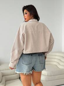 SHEIN EZwear Plus Drop Shoulder Solid Jacket Winter Fall Autumn - Apricot - View 2