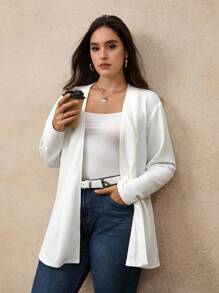 SHEIN CURVE+ Plus Size Women's Casual Knit Blazer Jacket, Suitable For Commuting, Leisure, Travel And Outdoor Wear Fall Cloth For Women Autumn