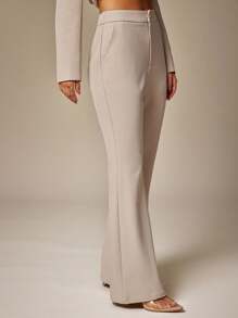 Silquee 女式纯色百搭简约设计休闲裤 - 卡其色 - 查看 7