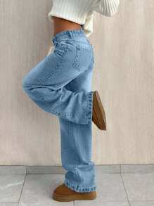 EURMUSE LOW WAIST BAGGY LOOSE STRAIGHT LEG JEAN - Baby Blue - View 6
