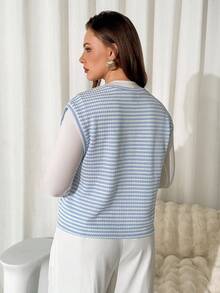 Auralis Plus Size Colorblock Striped Sleeveless Casual Versatile T-Shirt