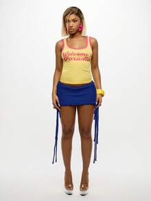 SUMWON WOMEN Váy ngắn đan móc tua rua phong cách Boho mùa hè, mặc đi biển, cạp cao, dự tiệc, câu lạc bộ, váy dệt kim họa tiết - Màu xanh hải quân - Xem 3