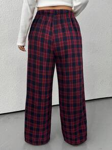 SHEIN EZwear 秋冬大码休闲格子裤 - 黑色 - 查看 2