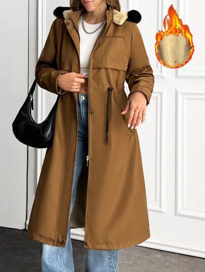 EURMUSE Aux Fur Meets Fierce Leather Bold Warmth In Every Stitch Edgy Style, Cozy Inside Statement Outerwear With A Soft Side Tough Look, Plush Feel Where Leather Meets Luxe Fur-Lined Power, All-Day Comfort Faux Parka With Sherpa Lining Hood, Drawstring Waist, Front Zipper And Snap Button Closure, Multiple Pockets, Warm And Stylish Outerwear Long Coat For Women Winter Coat Women Womens Parka Long Winter Jacket Women Hooded Winter Coat Women Long Coats For Women Long Jacket For Women Trench Coat Women Rain Coat For Women