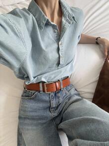 DAZY 新款宽松休闲破洞牛仔女衬衫，秋季女式夹克，秋季女装 - 藍色 - 查看 2