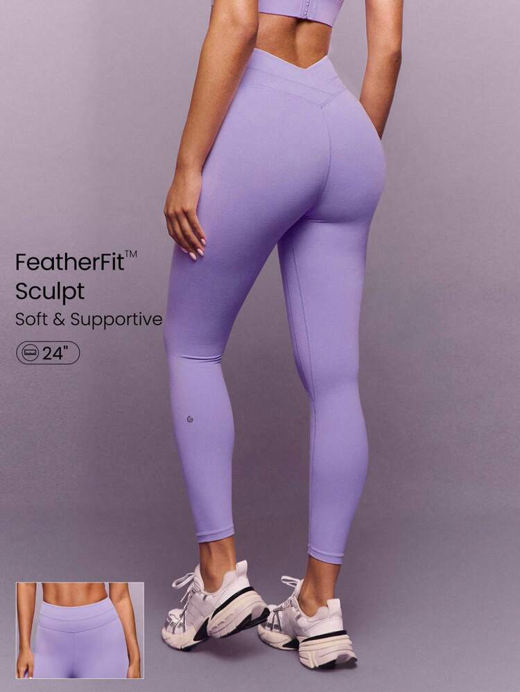 24" Leggings compressifs FeatherFit™-Sculpt Power Form à dos croisé, doux et extensibles. Haute performance pour la course, le jogging, l'entraînement, la gym, le studio et le port quotidien