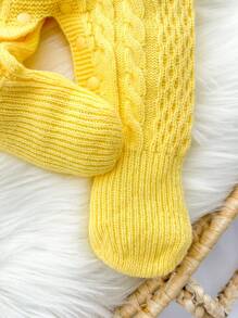 SHEIN 新生儿时尚可爱百搭针织毛衣连体衣爬行服户外穿着 - 黃色 - 查看 7