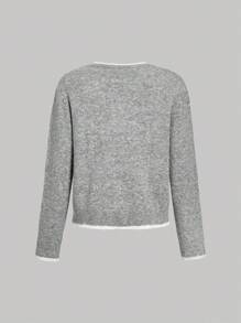 Skyraze 女士长袖单排扣开衫和 A 字裙套装，灰色 - 灰色 - 查看 7