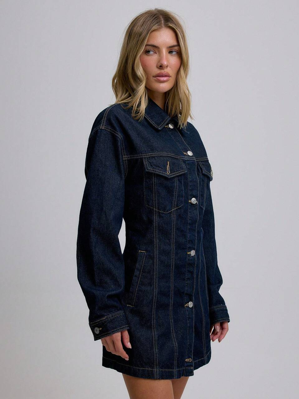 Cinched Waist Button Down Denim Dress Fall Cute Streetwear Festival Farmhouse Country Vintage Fall Autumn Office Work Winter Chic Spring Summer