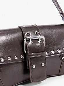 SHEIN X Lucía Bellido SHEIN SXY 女士单肩包、流浪包、流苏、铆钉、酷炫、时尚、街头、简约、个性、百搭、适合约会、日常、购物、下午茶 - 咖啡 - 查看 7