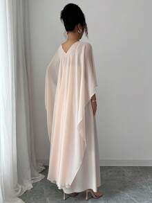 Elenzga Elegant Sleeveless Dress With Shawl Collar, Bowknot Design For Women - Dusty Pink - View 2