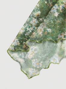 SHEIN MOD Plus Size Women's Waist Ruched Side Tie Asymmetrical Hem Vintage Print A-Line Skirt, Van Gogh Painting Print Green Retro Skirt, Halloween Costume