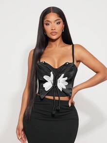 Radiana Black Summer 70's Birthday Party Disco Three-Dimensional Butterfly Halter Corset Top,Retro Siren Coquettish Prom Ball Valentine's Day Cruise Attire - Black - View 4