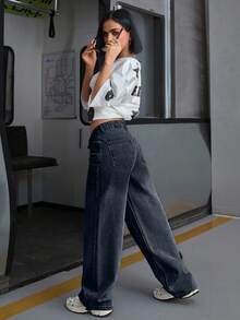 EURMUSE LOW WAIST DOUBLE POCKET BLUE JEANS WOMAN - Black - View 2