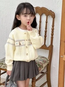 DAZY 少女碎花清爽甜美可爱开衫秋冬 - 白色 - 查看 8