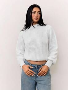 SHEIN Tall Suéter casual de mujer de unicolor con mangas farol, suéter acanalado blanco para otoño/invierno - Blanco - Ver 11