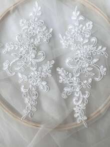 1pair Women Lace Applique Floral Corded Bridal Evening Dress Wedding Costume DIY Motif - White - View 1