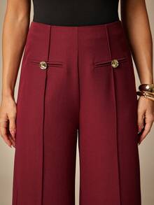 Silquee Women's Solid Color Straight High Waist Casual Versatile Suit Pants Burgundy In Fall/Winter - Burgundy - View 8