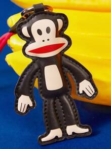 Paul Frank X SHEIN 1 件卡通人物 PU 皮革包饰、钥匙扣、吊坠 - 猴子设计，时尚，可装饰包包、衣服、卡包 - 黑色 - 查看 5