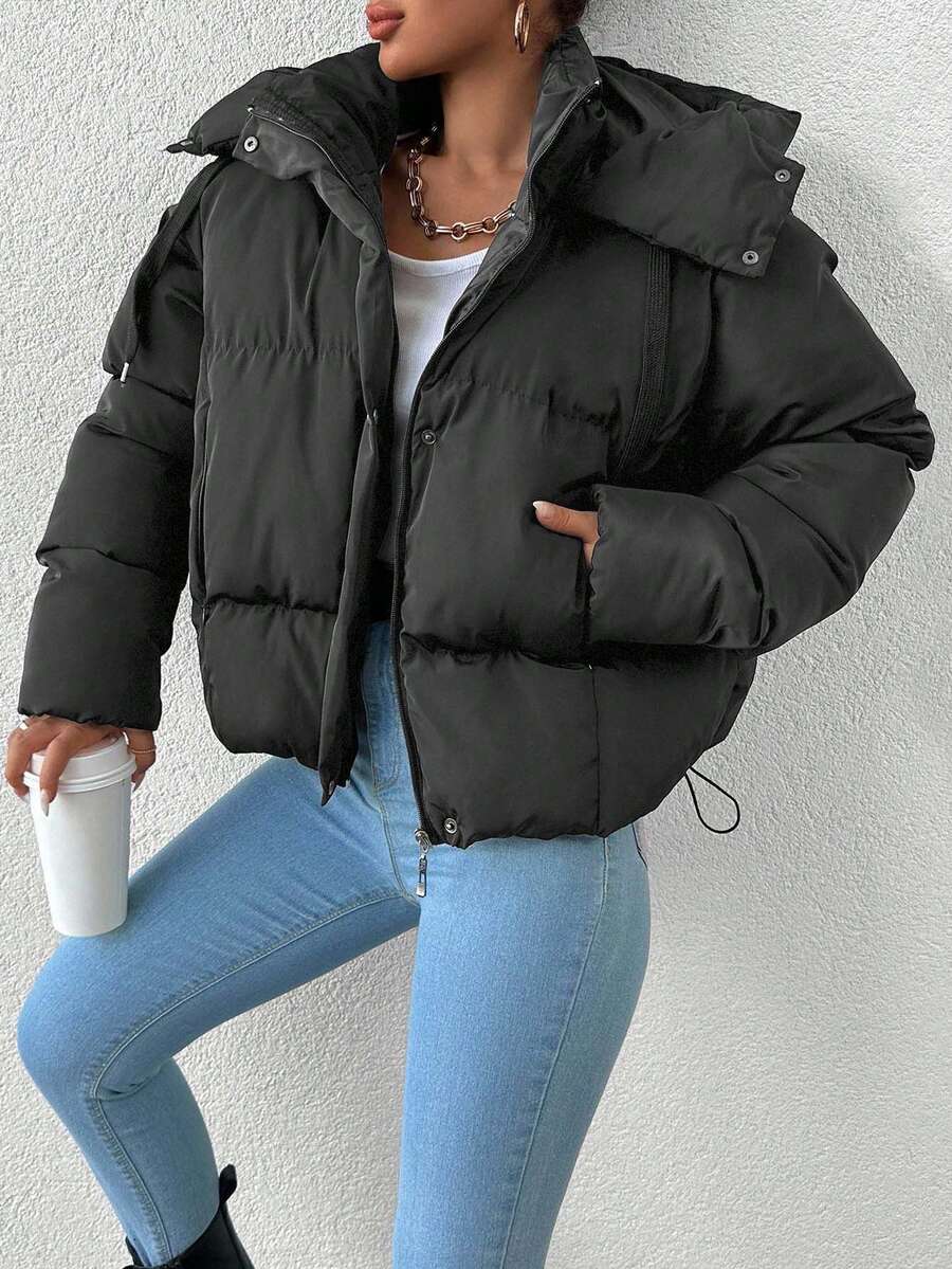 Women's Casual Solid Color Loose Fit Warm Padded Coat, Autumn/Winter