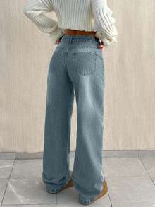 EURMUSE LOW WAIST BAGGY LOOSE STRAIGHT LEG JEAN - Light Wash - View 2