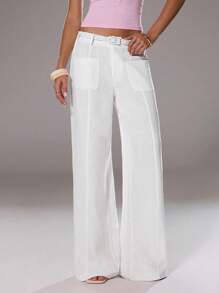 TRNVIE Quần ống rộng trơn màu rộng rãi mùa hè mới 2025 - trắng - Xem 4