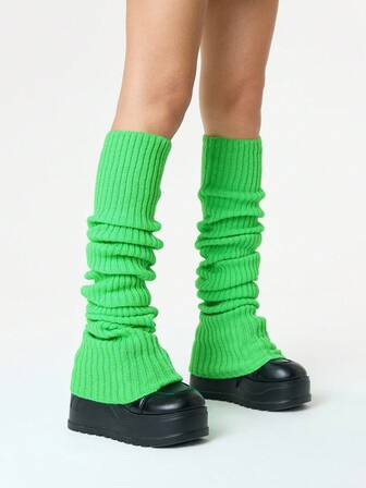Grunge Punk 1 Pair Women's Dopamine Colorful Vertical Striped 90cm Knitted Extra Long Leg Warmers, All Season