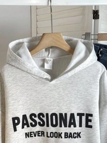 青少年男孩热情标语印花长袖口袋保暖内衬休闲卫衣，适合秋冬季节穿着，可用于学校、日常休闲、旅行、户外活动、大学派对等场合。 - 白色 - 查看 3