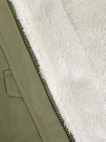 SHEIN Babygirl 休闲百搭军绿色仿皮草连帽夹克，秋冬 - 軍綠色 - 查看 7