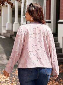 Vionelle 女士加大码优雅时尚高端简约纽扣装饰口袋夹克 - 粉色 - 查看 2