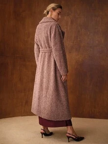 MOTF PREMIUM WOMEN'S LONG FAUX FUR CINCHED WAIST JACKET, AUTUMN/WINTER - Dusty Pink - View 4