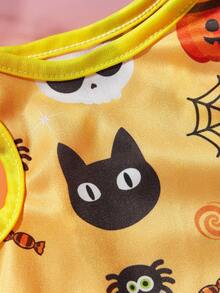 1 件宠物猫狗通用万圣节黄猫鬼骷髅南瓜卡通图案印花可爱、时尚、透气、舒适的狗背心，适合万圣节派对，PETSIN 原创设计 - 彩色 - 查看 7