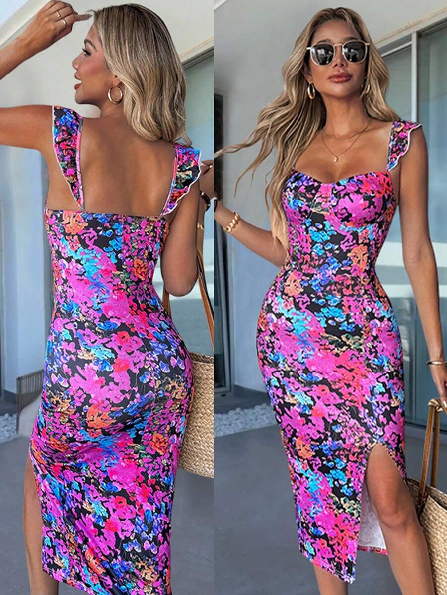 Selianne Women's Colorful Print Split Cap Sleeve Midi Dress - Multicolor - View 1