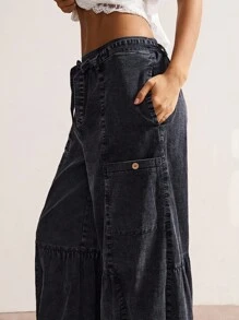 Bohemela 波西米亚风纯色休闲褶饰宽松抽绳阔腿可变换女式裤子