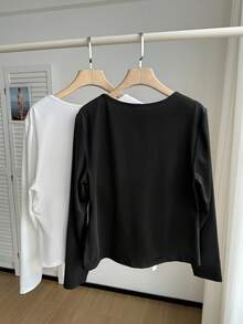 SHEIN EZwear 大码女式纯色加厚修身弹力T恤，初秋 - 彩色 - 查看 2