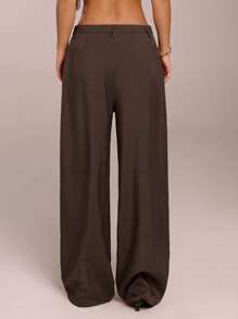 SHEIN Forever 21 女士裤子 商务休闲 女士西装 女士阔腿裤 办公室女士服装 宽松裤 职业女性服装 办公室服装 女士灰棕色裤子 女士工作服 女士正装裤 女士商务休闲裤 女士阔腿裤外出 - 棕色 - 查看 2