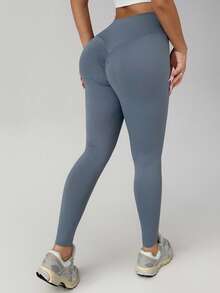 DAZY Women's High Waist Pleated Slim Fit Sports Pants - Blue - View 2