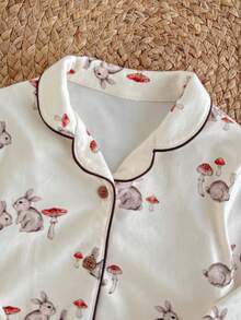 Loomiva 2件套女婴卡通兔子图案针织软领开衫和松紧腰裤套装