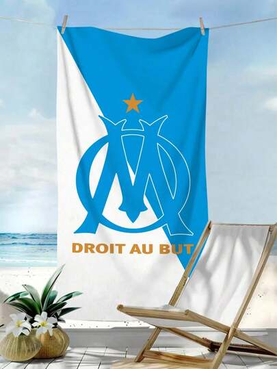 SHEIN 1 pièce Serviette de plage imprimée avec le club de football de Marseille - Séchage rapide, super absorbante, anti-sable, douce et épaisse, motif moderne rectangulaire. Convient pour la natation, le bain, les voyages, les pique-niques, le camping. Indispensable pour la plage.
