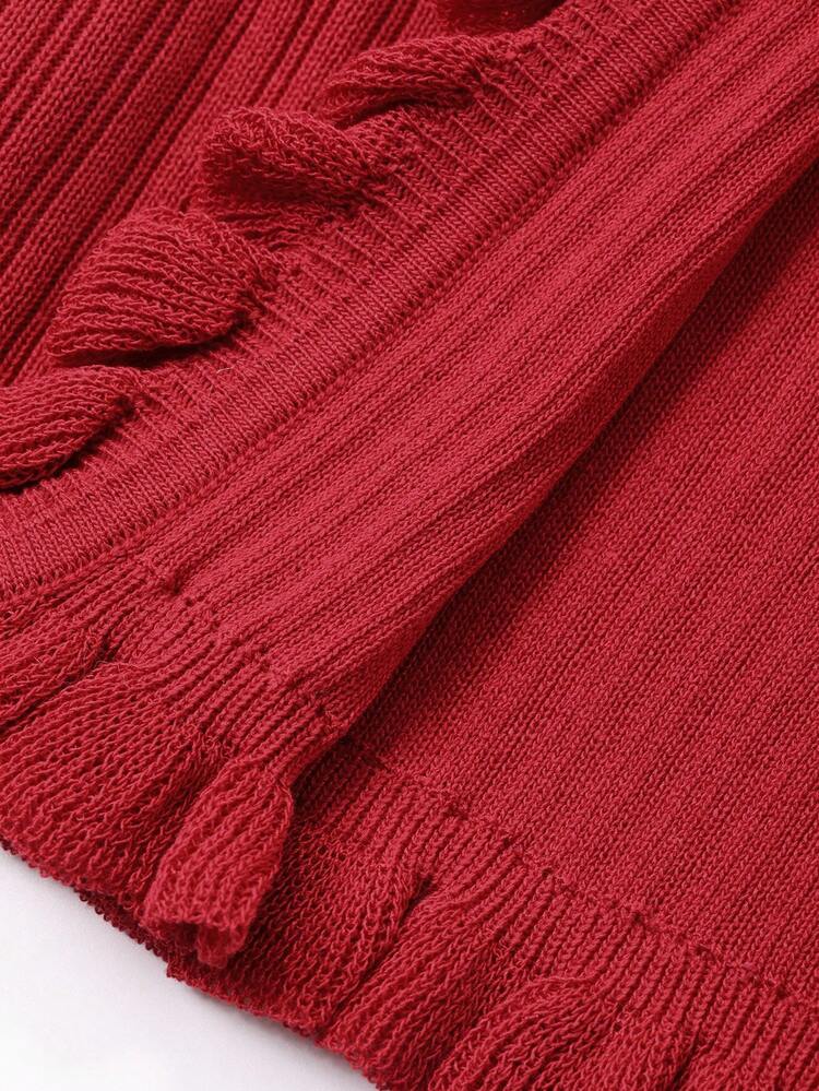 Young Girls Ruffle Trim Solid Color Casual Cardigan Fall/Winter