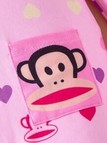 Paul Frank X SHEIN Baby Girl Cute Cartoon Pattern Round Neck Detachable Bib Long Sleeve Knit Comfortable Soft Jumpsuit - Multicolor - View 5