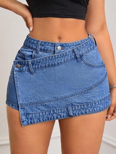 SHEIN ICON Women's Fashion Asymmetrical Design Denim Skort