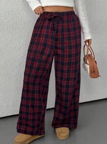 SHEIN EZwear 秋冬大码休闲格子裤 - 黑色 - 查看 4