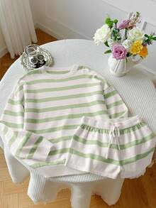 Comfortcana Women's Striped Knit 2 Pieces Set, New Arrival For Autumn - Green - View 3