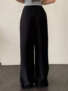 Modelyn French Style High Waist Side Pleated Versatile Slimming Women Pants Fall Cloth For Women - Black - View 2