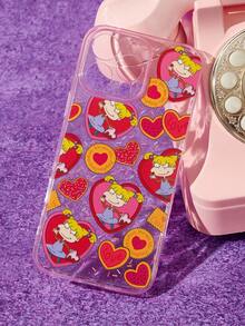 Nick 90s | SHEIN Pink Sparkle Fashion Fun Mobile Phone Case - Cartoon Figure Graphic Protective Cover Design, Compatible With IPhone - Clear - View 3