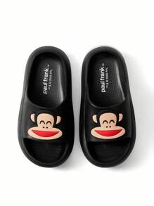 Paul Frank X SHEIN 可爱卡通猴子黑色男童儿童一脚蹬拖鞋儿童防滑速干淋浴拖鞋，轻便耐用的 EVA 材质，男女通用，适用于室内、浴室、游乐场、游泳池、海滩室内外 - 黑色 - 查看 10