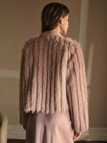 MOTF PREMIUM Áo khoác lông thú giả Tweed - Hồng - Xem 4